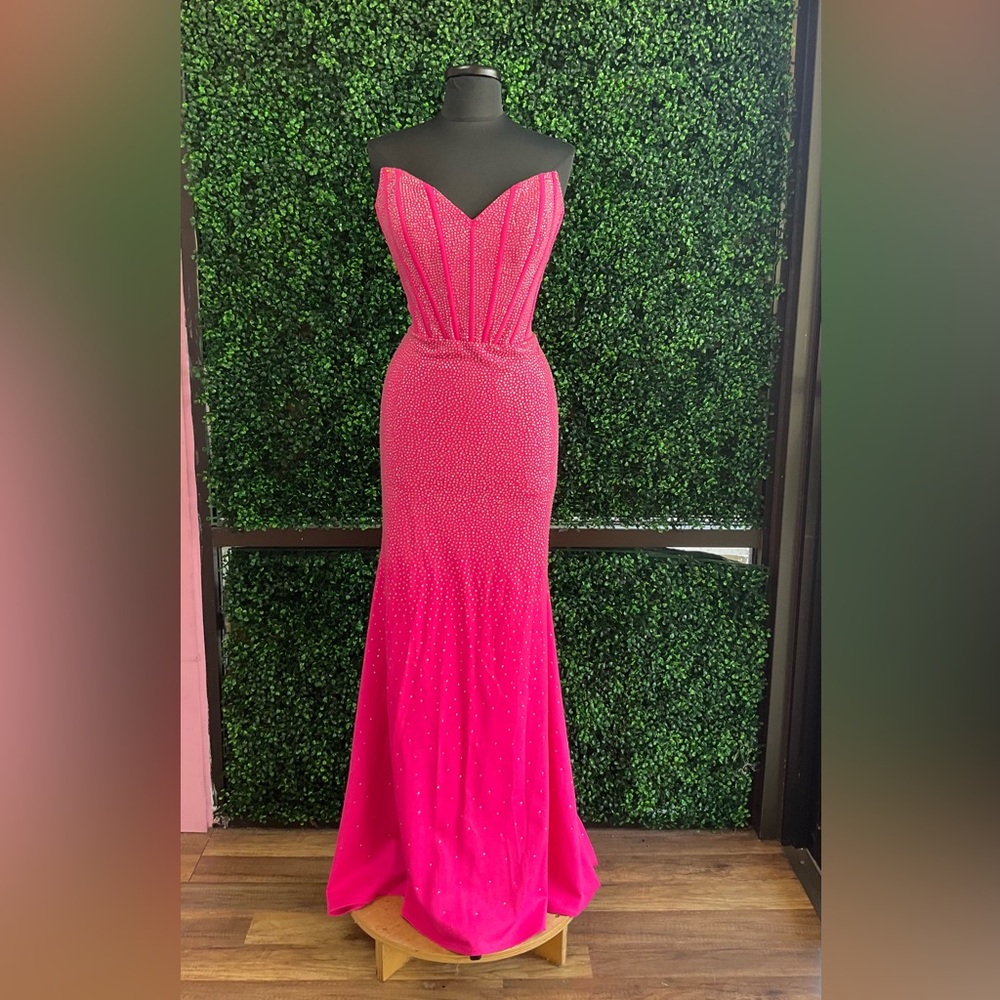 Mori Lee Strapless Hot Pink Dress